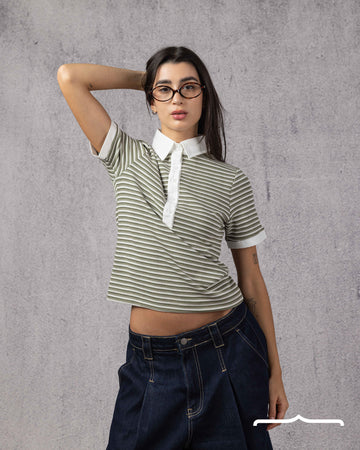City Stripe Polo in Light Olive