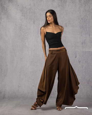 DRAPÉ Satin Pants in Brown