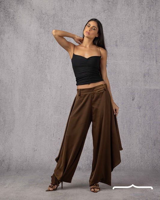 DRAPÉ Satin Pants in Brown