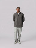 Zip-Collar Sweatshirt in Light Brown
