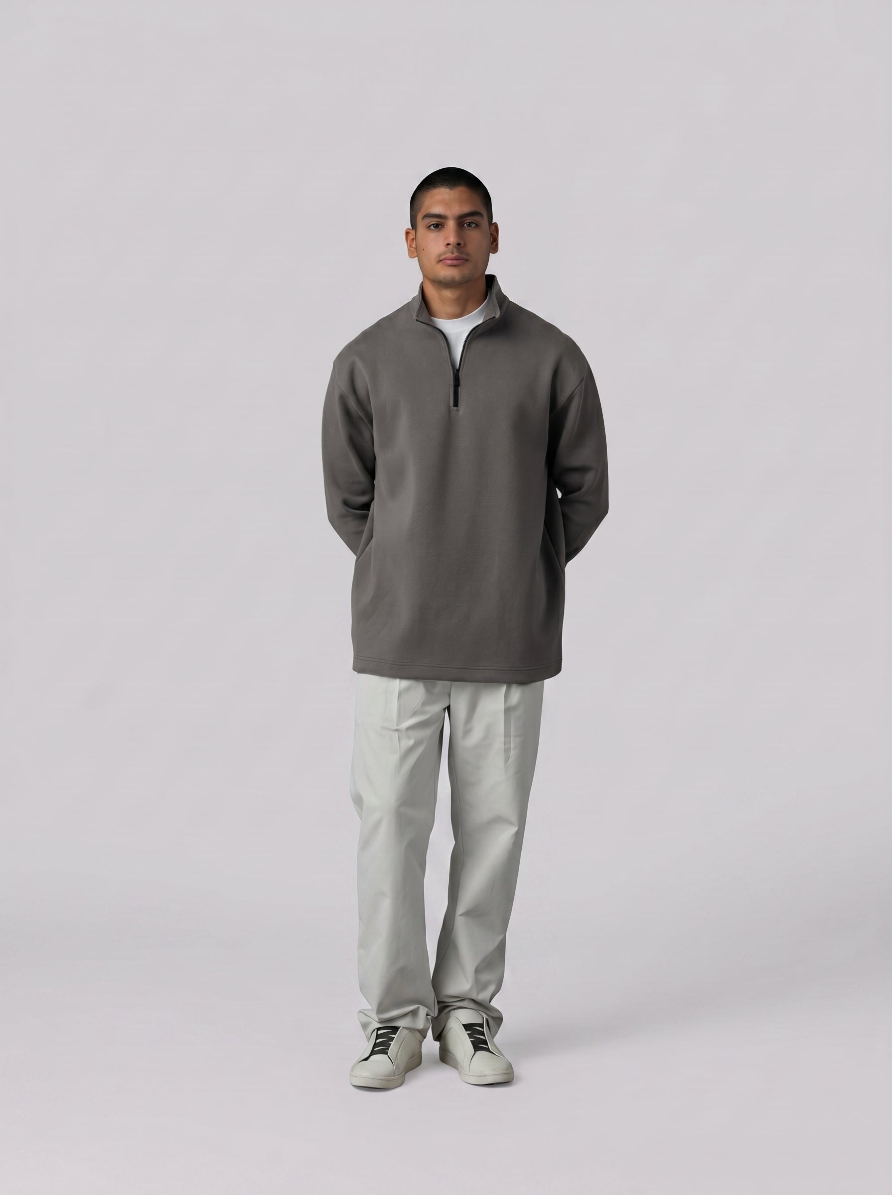 Zip-Collar Sweatshirt in Light Brown