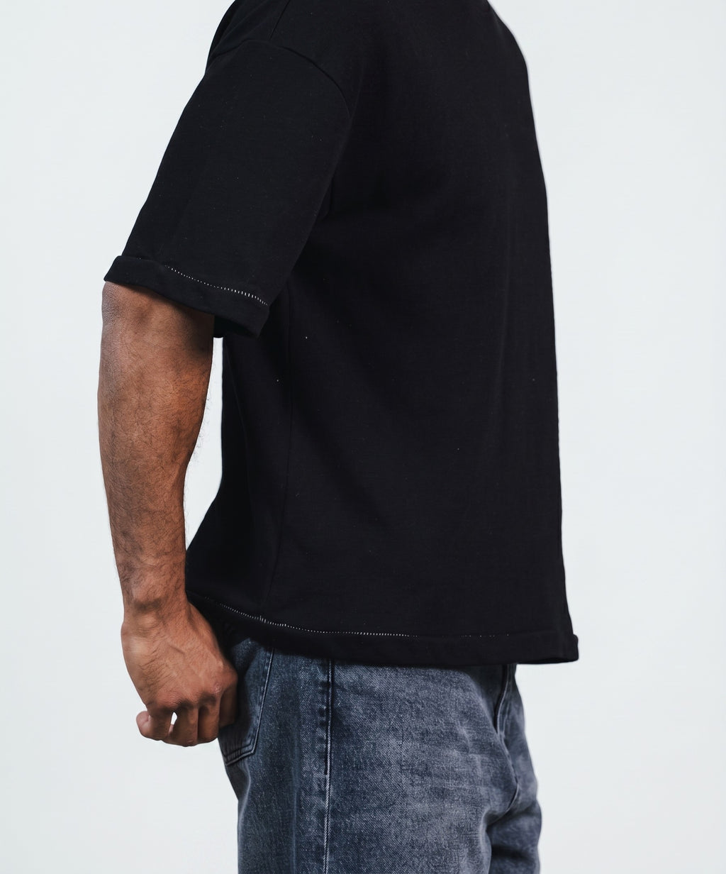 Boxy Fit Oversized Knitwear T-Shirt in Black