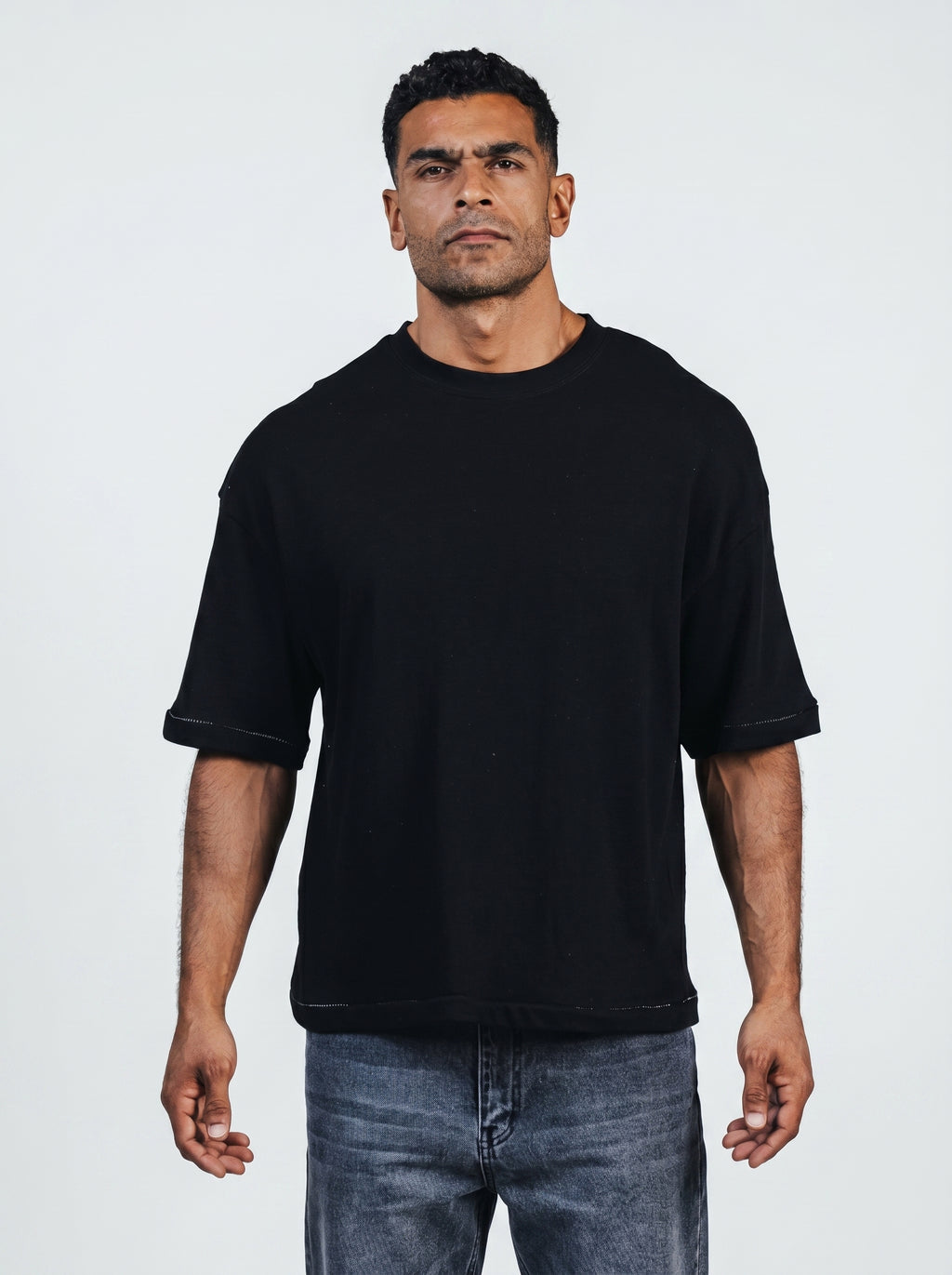 Boxy Fit Oversized Knitwear T-Shirt in Black