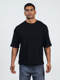 Boxy Fit Oversized Knitwear T-Shirt in Black