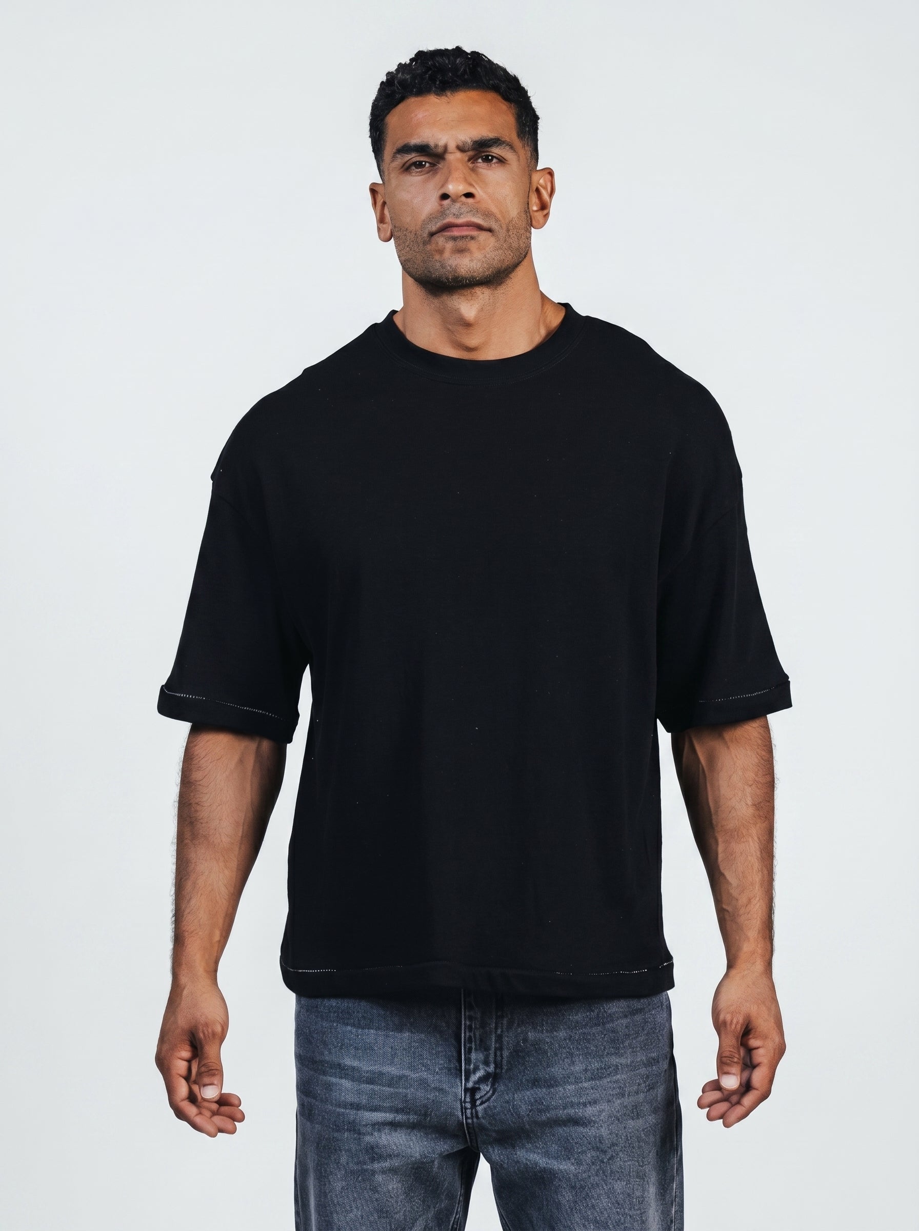 Boxy Fit Oversized Knitwear T-Shirt in Black