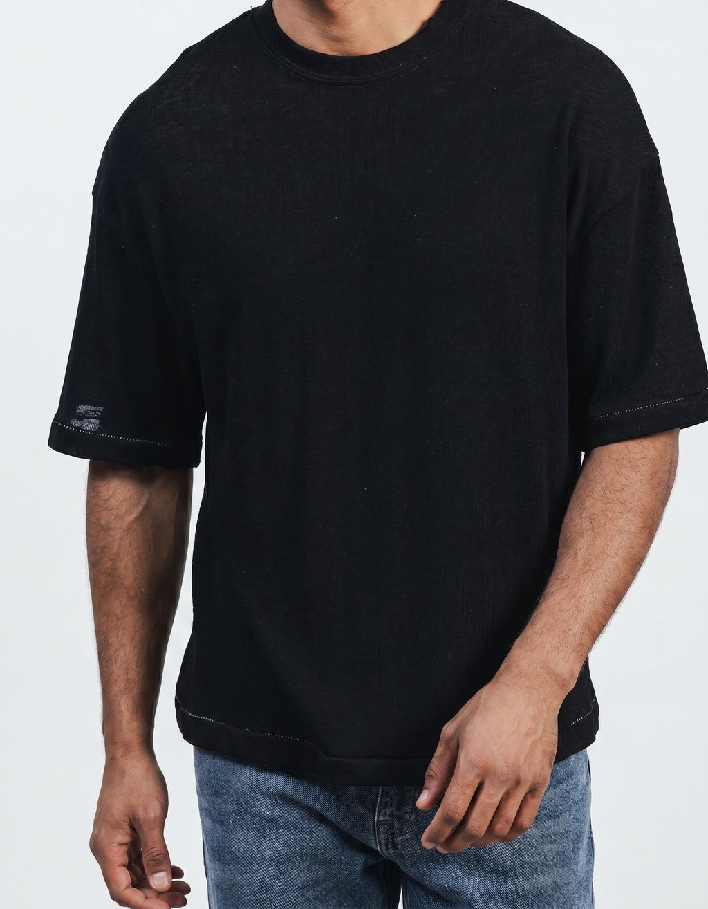 Boxy Fit Oversized Knitwear T-Shirt in Black