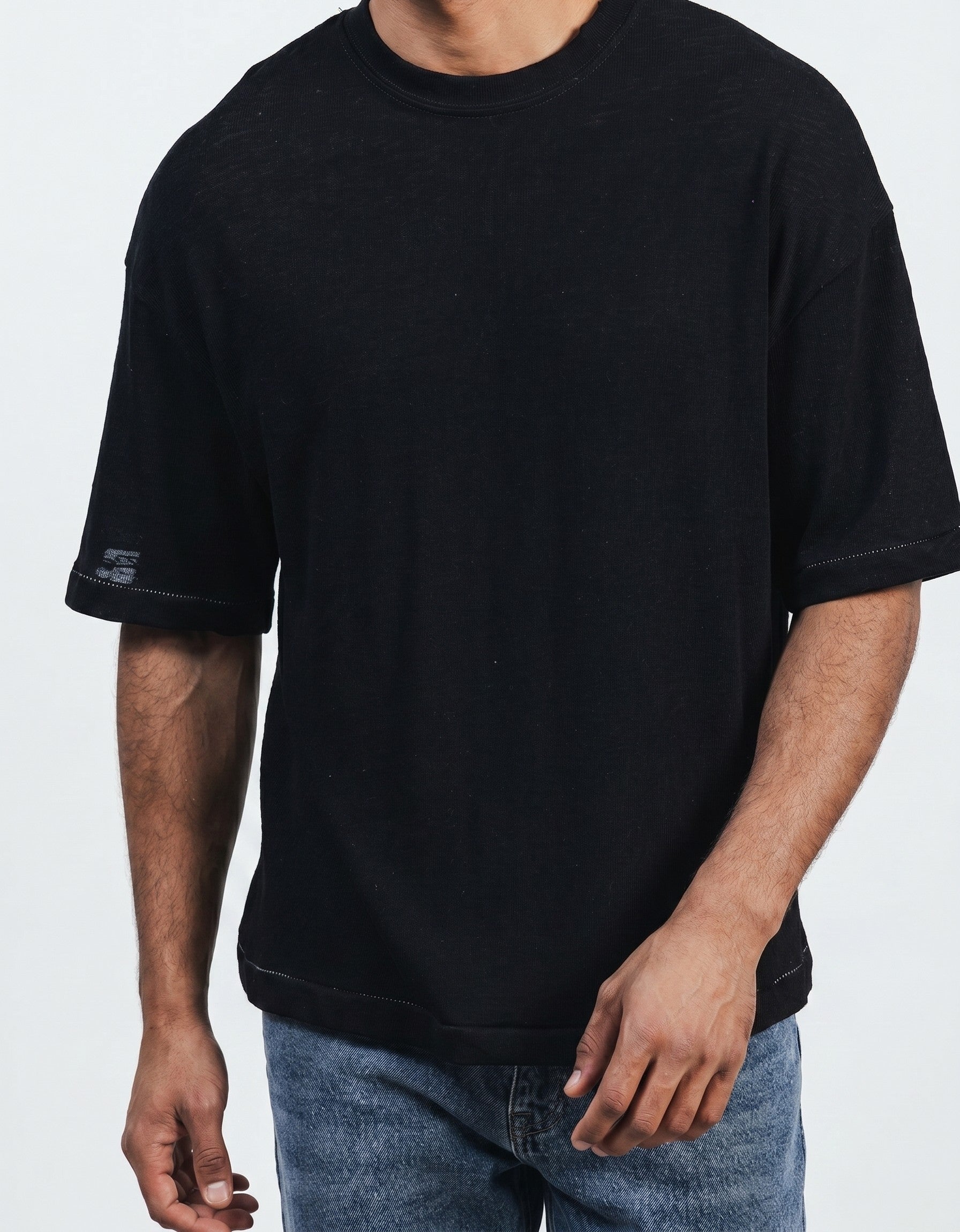 Boxy Fit Oversized Knitwear T-Shirt in Black