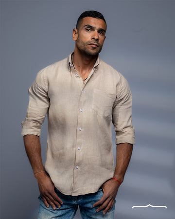 Button down linen shirt in Dark Beige