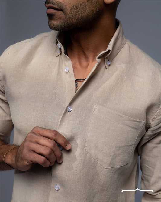 Button down linen shirt in Dark Beige