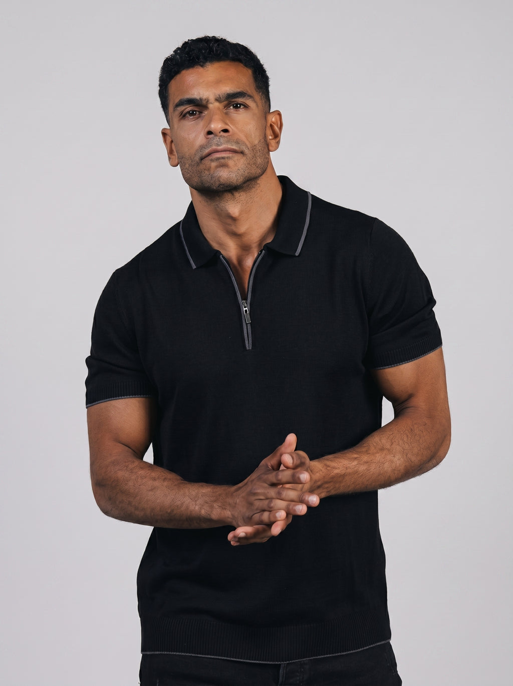 Knitwear zip up polo in Black