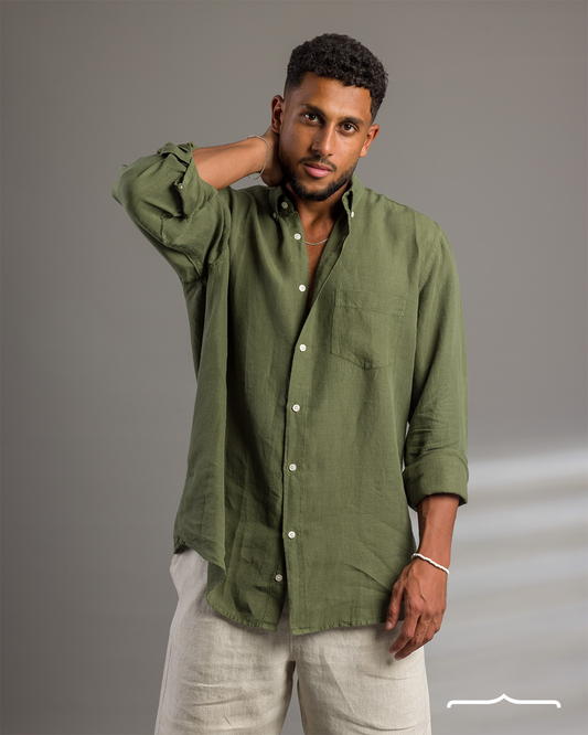 Button down linen shirt in Olive