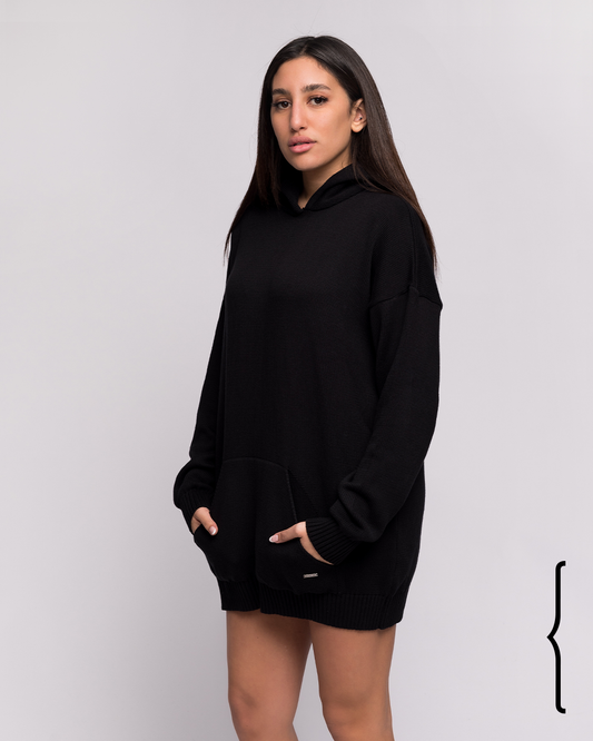 Knitwear Oversize Hoodie in Black