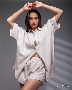 Linen Shorts Set in Beige