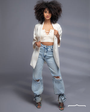 Free size Cardigan with a belt in Off-White