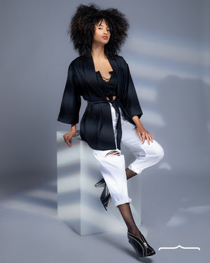 Free size Cardigan with a belt in Black